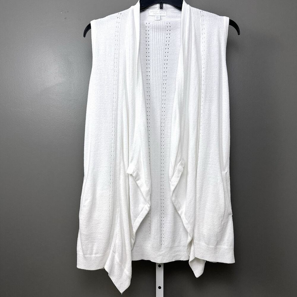 Barefoot Dreams CozyChic Ultra Lite Shawl Pointelle Vest White L/XL Sweater Top